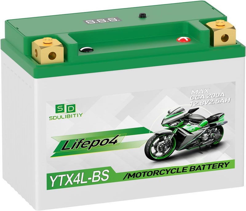 SDULIBITIY بطارية دراجة نارية ليثيوم YTX4L-BS LiFePO4 12V 2.5Ah 200CCA عالية الأداء، متوافقة مع ATV، UTV، PWC، Seadoo، Polaris وبطارية مولد. - Image 1